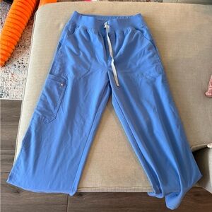 Ceil Blue High Waisted Isabel Wide Leg Scrub Pants with Drawstring